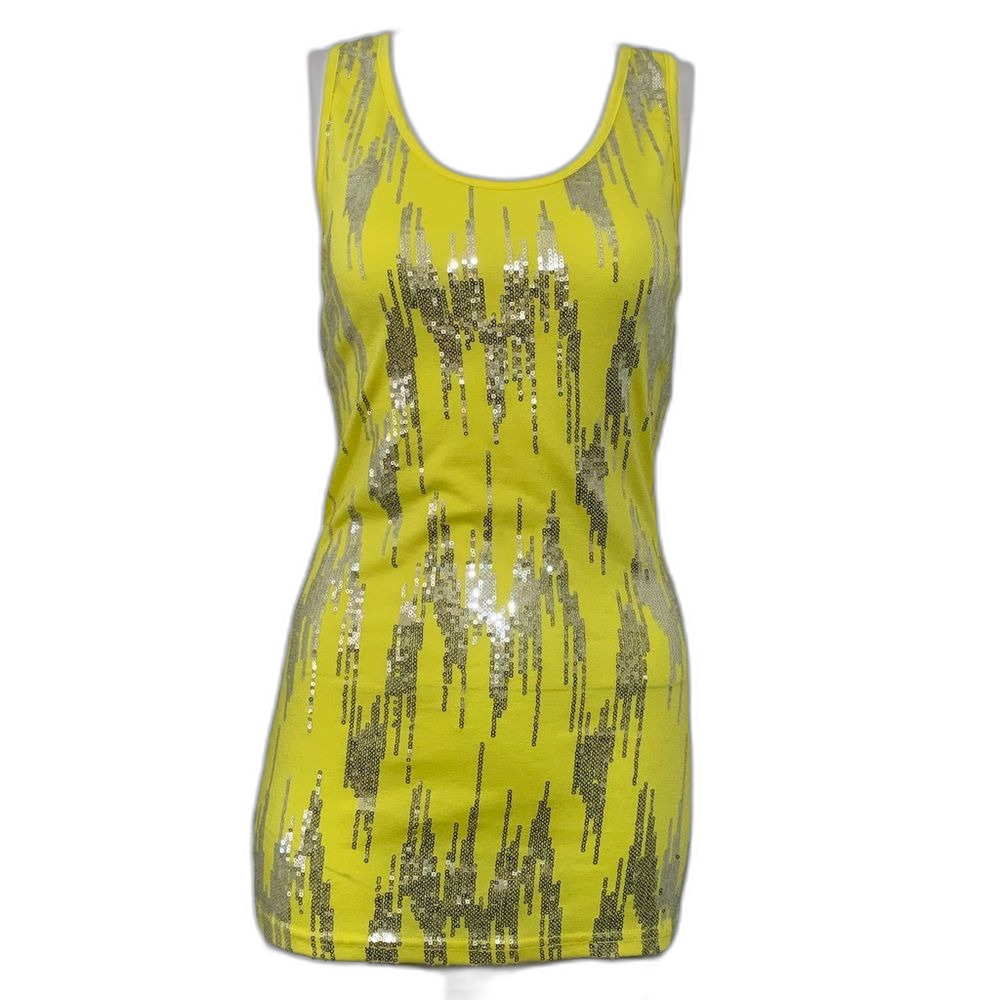 K Dream Yellow Sequin Tank Top Size Medium
